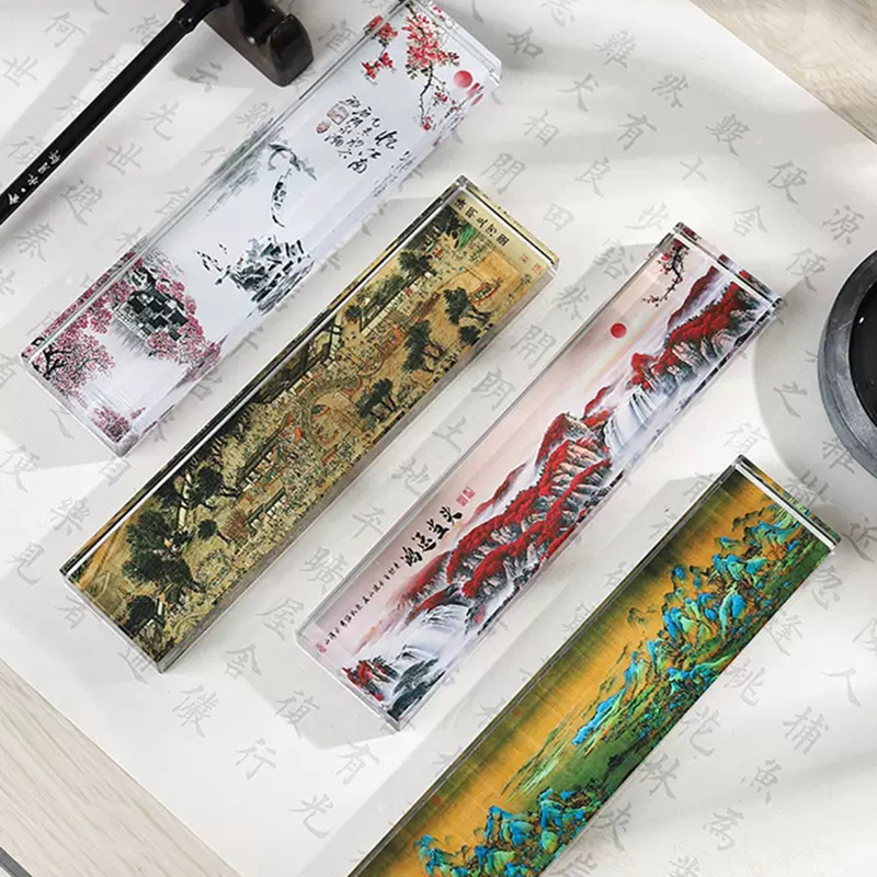 Paper Weight Crystal - Rectangle Round Crystal Paperweight Chinese Calligraphy