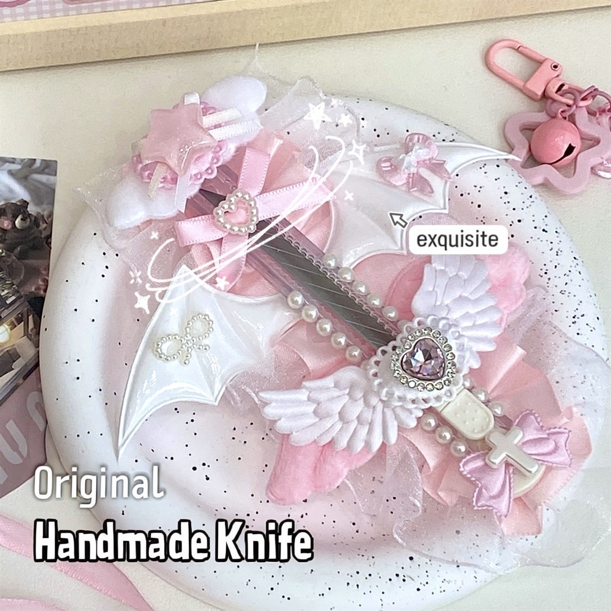 Letter Opener Brass - Cute pink Cat's Claw Angel Wings