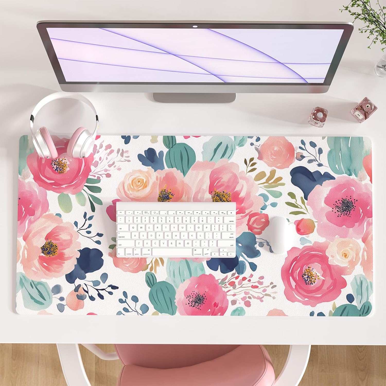 Large Mouse Pad Pink Floral De - Leather Desk Pad recensie en prijs