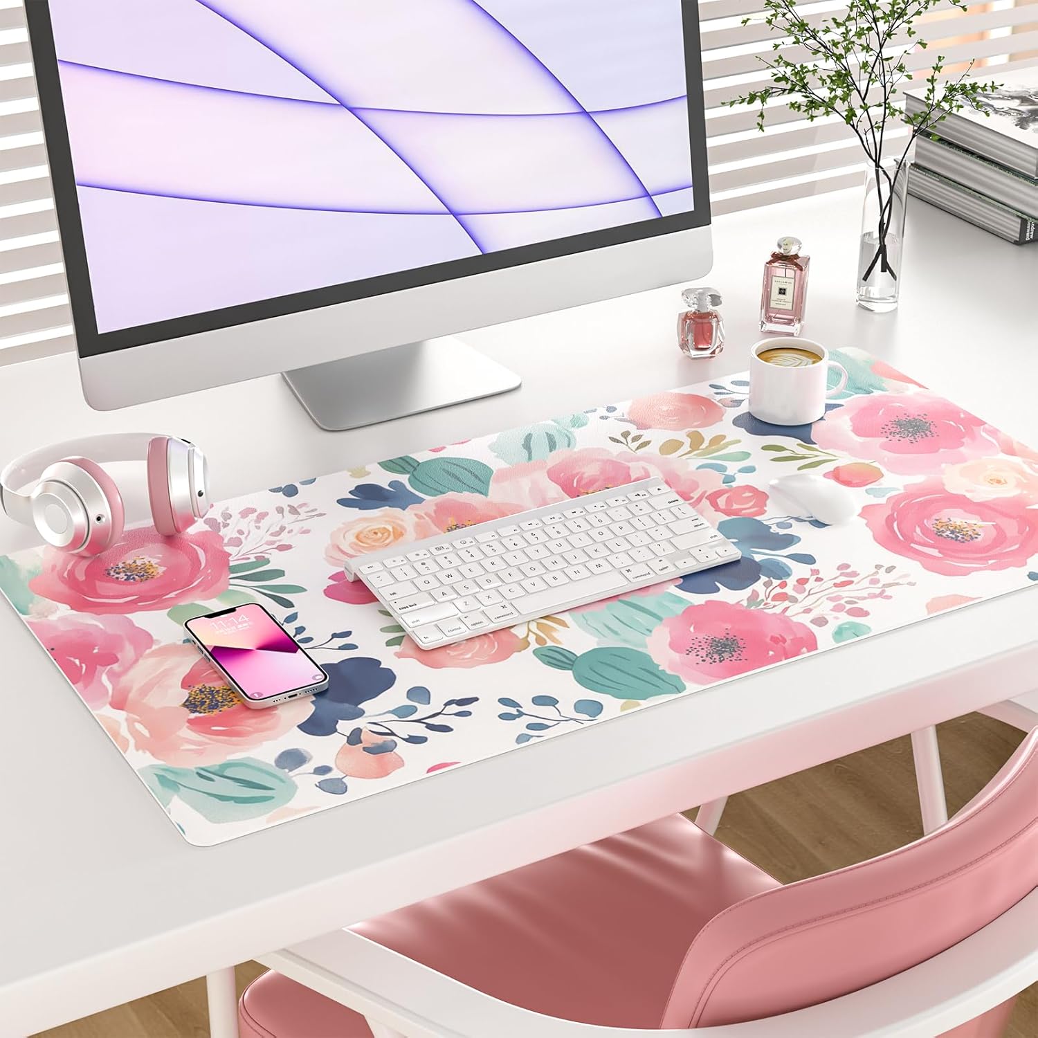 Large Mouse Pad Pink Floral De - Leather Desk Pad recensie en prijs